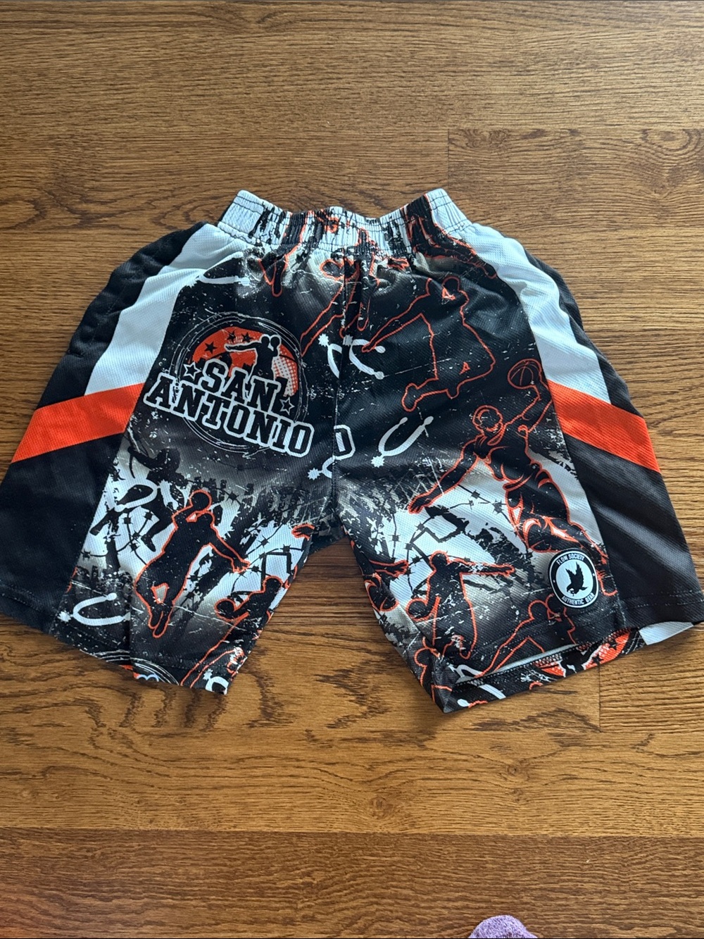 San Antonio Graphic Active Shorts - Black/Orange/White. FLOW SOCIETY